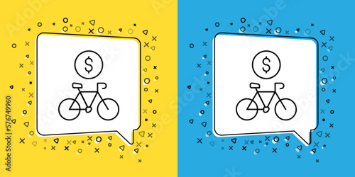 Set line Bicycle rental mobile app icon isolated on yellow and blue background. Smart service for rent bicycles in the city. Mobile app for sharing system.  Vector