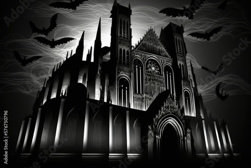 The intricate design of the massive cathedral from the Middle Ages. feeling gloomy and dark. Generative AI