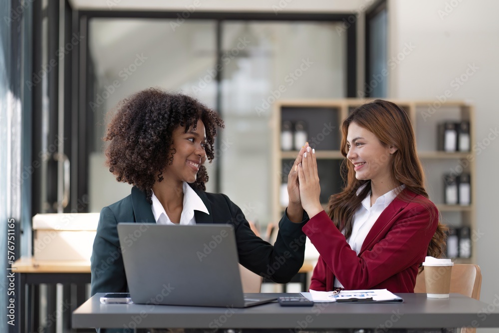 Happy smiling businessman feel happy work complete Teamwork success at work in the office concept Happy smiling businessman feel happy work complete Teamwork success at work in the office concept