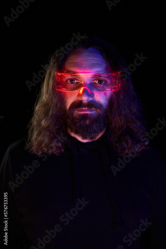 Portrait of a man using virtual reality goggles