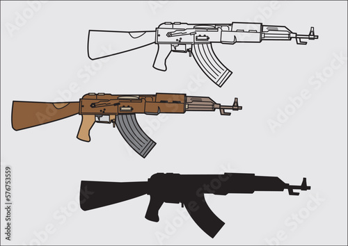 Amazing! This is a vector image of the Russian AK-47 assault rifle, or rather AKM. There are no errors or spaces in the lines. The file is ready for use for any purpose.