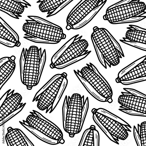 Corn pattern background set. Collection icons corn. Vector