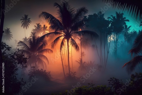 palm trees at sunset generative ai
