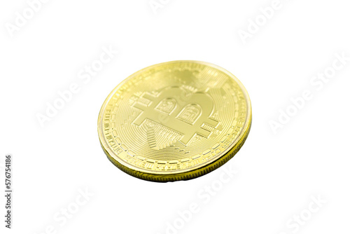 gold bitcoin coins isolated on transparent background.