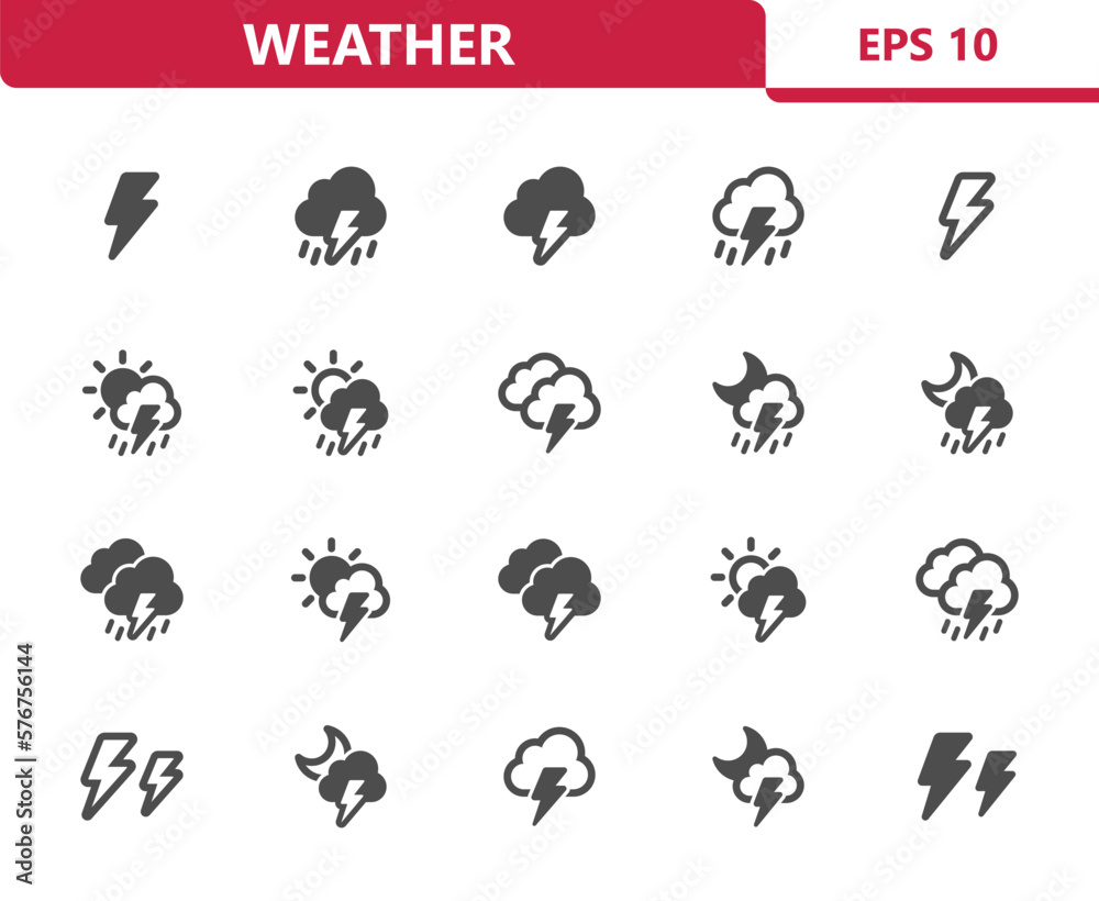 Weather Icons - Forecast, Rain, Raining, Storm, Lightning Bolt