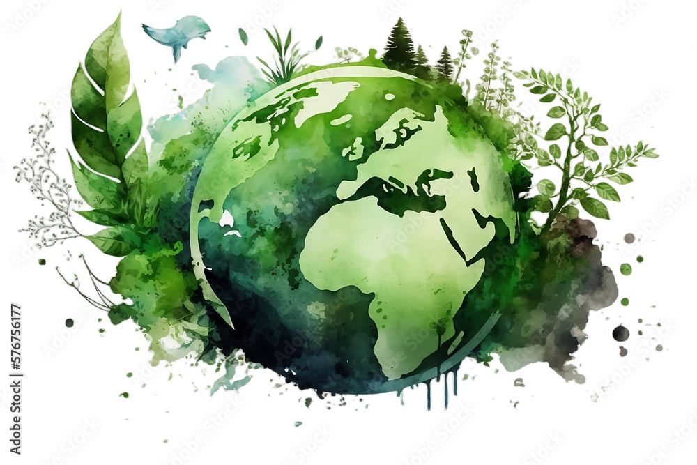 green planet earth watercolor png