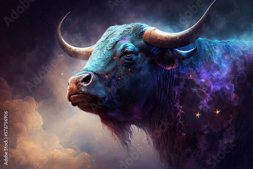 Bull on Space Nebula Wallpaper