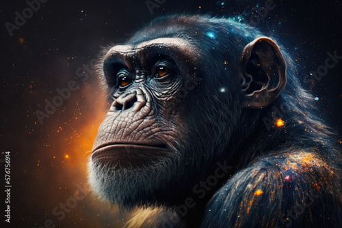 Chimpanzee on Space Nebula Wallpaper