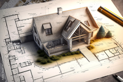 Hausbau und Architektenmodell, ki generated