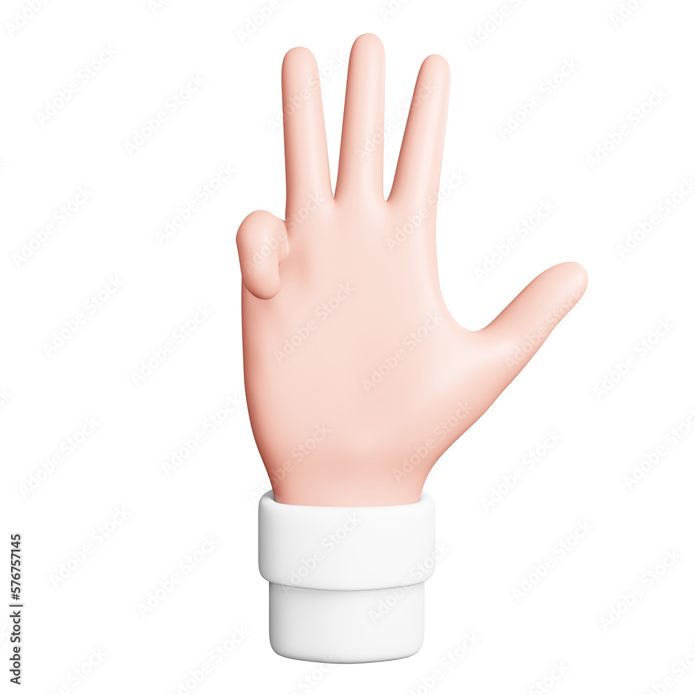 Four Number gesture hand 3D icon in front view Four Number gesture hand 3D icon in front view