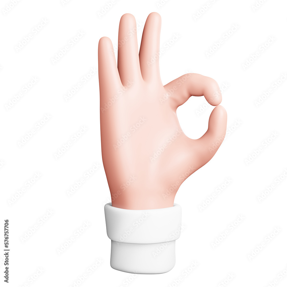 Ok gesture hand 3D icon in front view Ok gesture hand 3D icon in front view