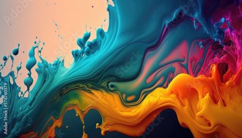 The background is a vibrant mix of fluid and colorful patterns. Generative AI
