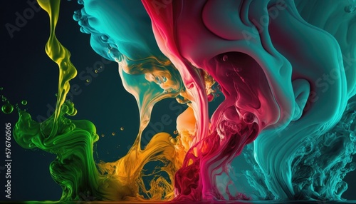 A fluid design with an explosion of colorful liquid hues. Generative AI