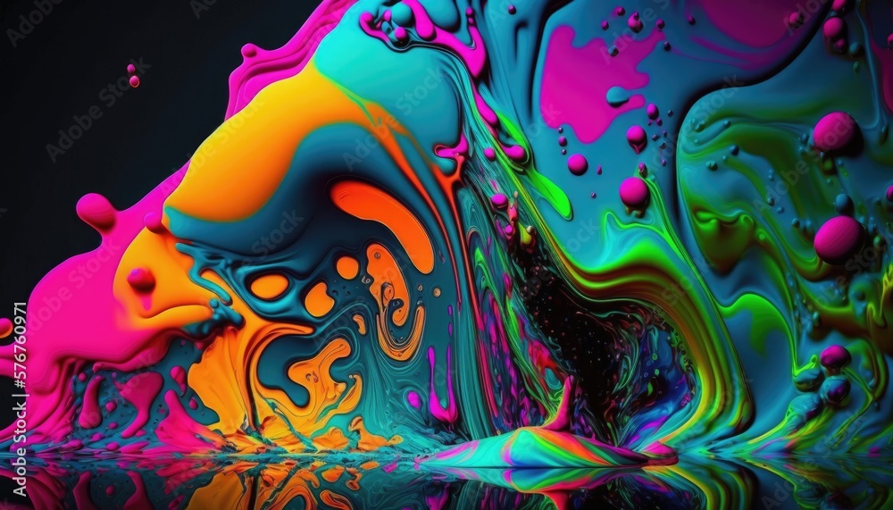 An energetic and fluid design with an explosion of colorful liquid hues. Generative AI