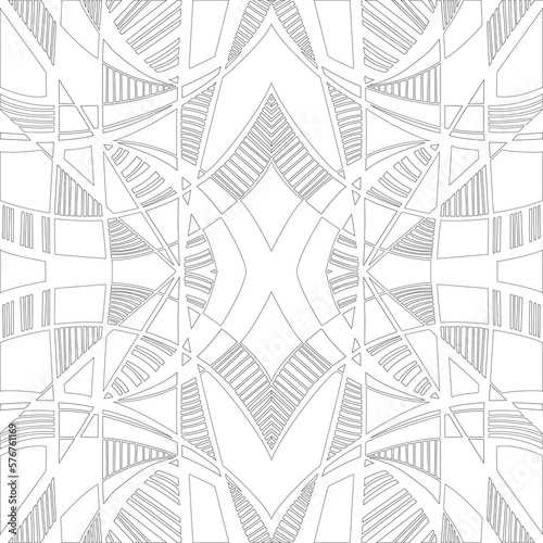 Tribal Complex Linear Outlined Zentangle Design, Black and White, vector Seamless Repeating Pattern Tile