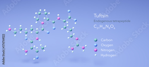 tuftsin molecule, molecular structures, endogenous tetrapeptide, 3d model, Structural Chemical Formula and Atoms with Color Coding photo