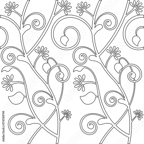 Pattern with floral and geometric elements. Intersecting curved and straight bold stripes forming abstract floral ornament. Vector background for design. Seamless Decorative lattice for louver.
