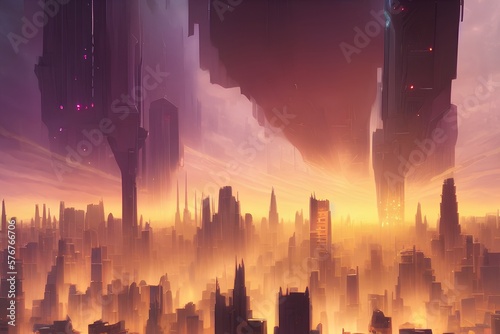 sunset in the future city - generative ai