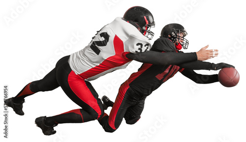 American football players with the ball isolated on a white background