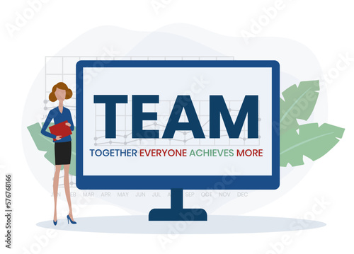 Team - Together Everyone Achieves More acronym, business concept. word lettering typography design illustration with line icons and ornaments. Internet web site promotion concept vector layout.