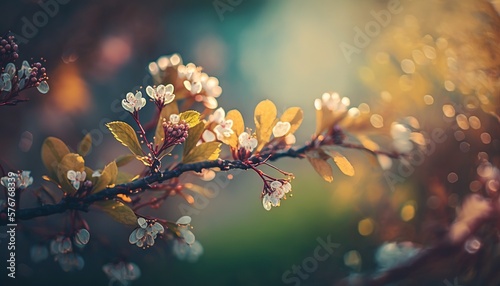 beautiful flowering and colorful tree branch, branch with signs of spring. bokeh spring background with blurred background. generative ai © Felippe Lopes