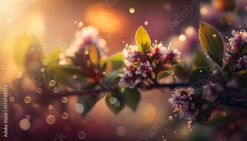 beautiful flowering and colorful tree branch, branch with signs of spring. bokeh spring background with blurred background. generative ai © Felippe Lopes