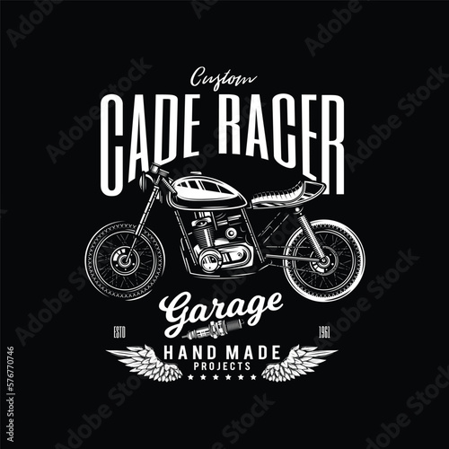 Original vector illustration in vintage style. Vintage Cafe Racer Motorcycle Poster. T-shirt design, design element.