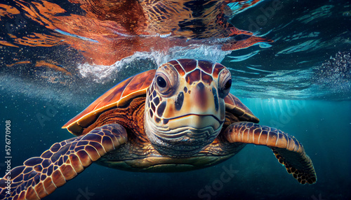 A sea turtle swimming in the ocean generative AI © Franciele