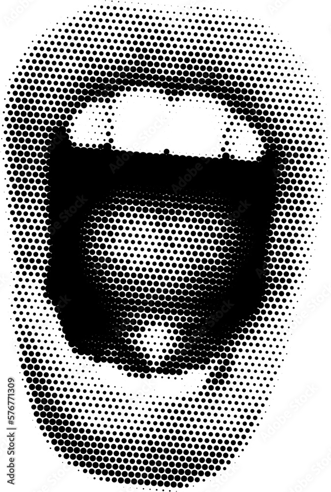 Retro halftone collage elements for mixed media design. Opened mouth in scream in halftone texture, dotted pop art style. Vector illustration of vintage grunge punk crazy art templates. - obrazy, fototapety, plakaty 