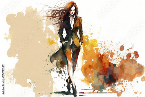 A business woman in watercolor style
