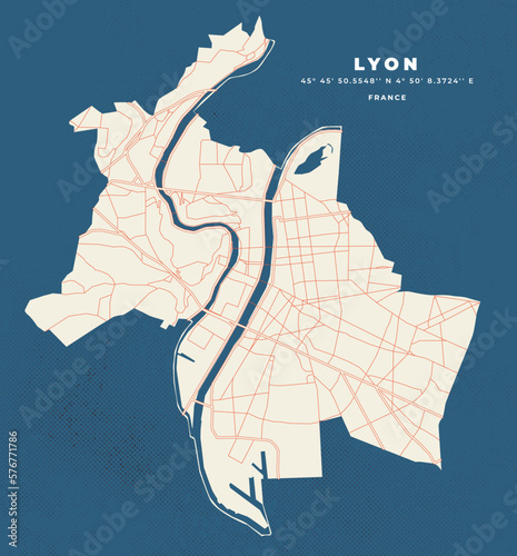 Lyon France map vector illustration poster and flyer