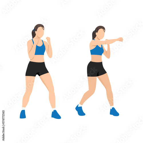 Young woman doing punching exercises. Fitness woman working on martial arts punches at a gym.