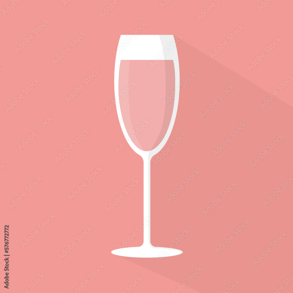 glass of rose champagne on a pink background, simplified vector illustration in flat and vintage style glass of rose champagne on a pink background, simplified vector illustration in flat and vintage style