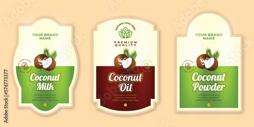 Coconut Oil Label Design, Virgin Coconut Oil Label Illustration Set, Coconut Milk Label Design, logo design, Vector Set of 3 Coconut Product Label Designs