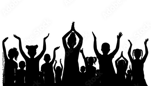 Happy children crowd, silhouette.Cheerful kids on party, holiday and etc. Vector illustration