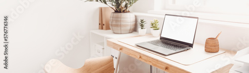 Panoramic view of the office workplace in modern style.