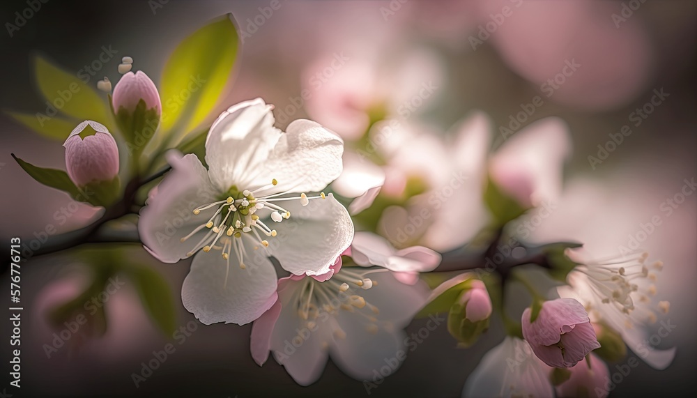 Fototapeta premium Closeup of Cherry Blossom Flower. Spring Theme. Generative AI.