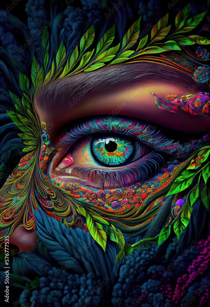 The Pop of Color in a Hallucinatory Eye's Iris. Generative ai