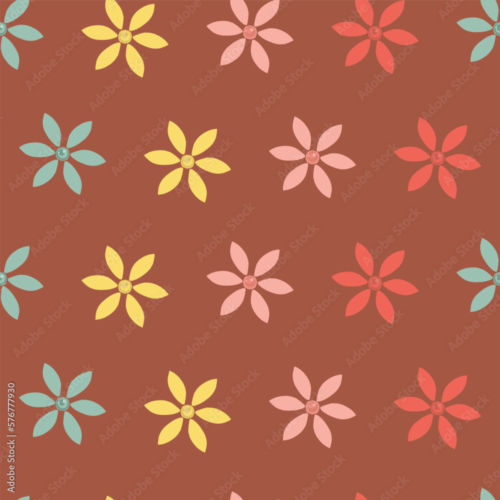 RETRO FLORAL MULTICOLOR SEAMLESS PATTERN ALL OVER PRINT VECTOR
