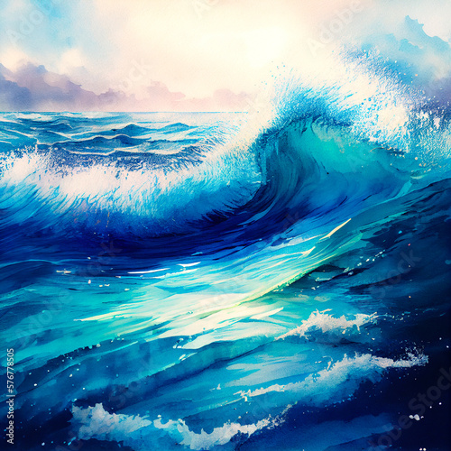 watercolor ocean waves water, ai generation