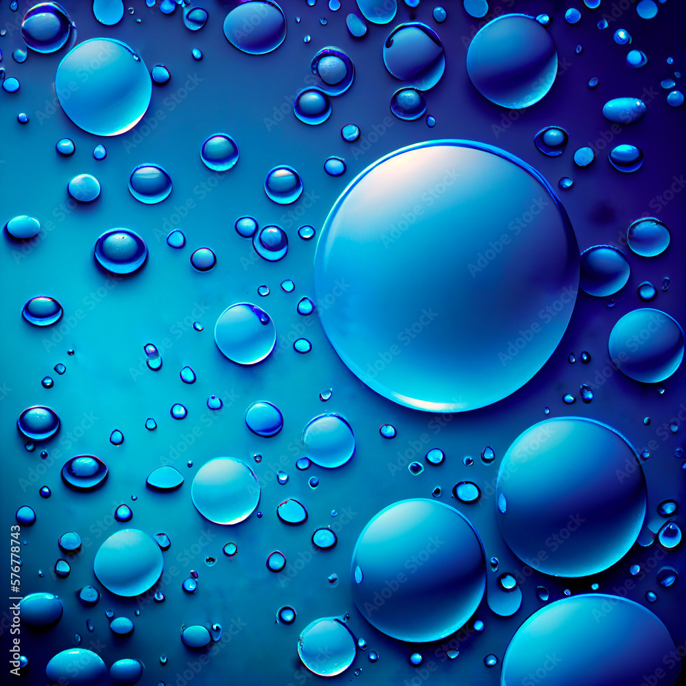 blue water bubbles, drops background, digital illustration, ai generation