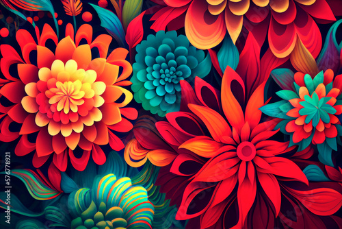 fabulous bright flowers, colorful floral background, ai generation