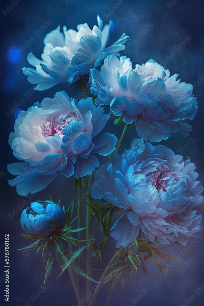 Peony Flowers on Blurred Background. Spring Theme. Generative AI.