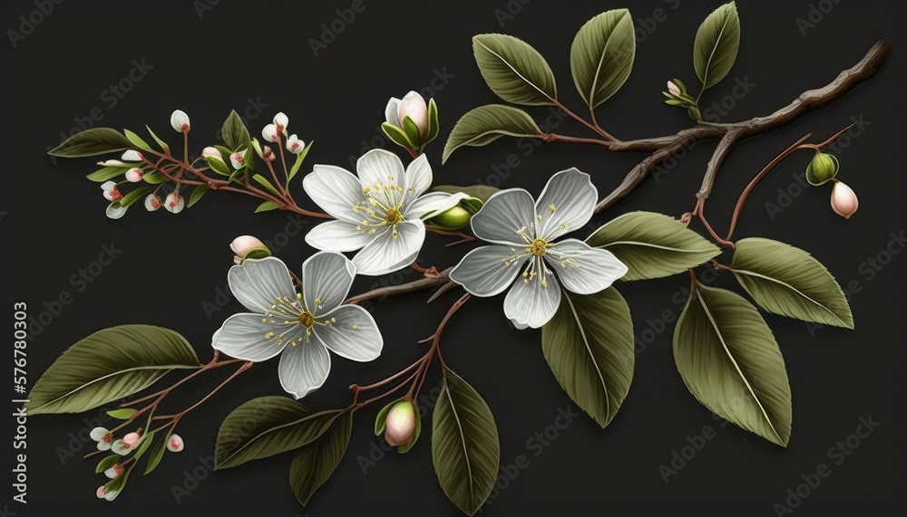 Obraz premium Cherry Blossoms Branch isolated on Grey Background. Spring Theme. Generative AI.