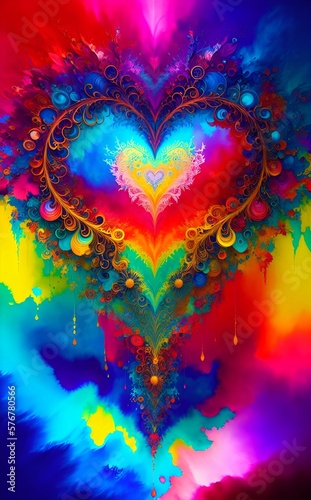 Heart of the rainbow, flowers, multicolor, Generative AI