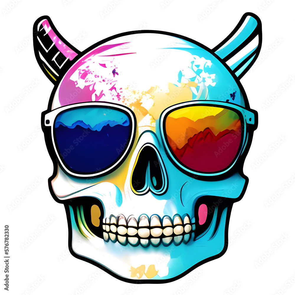 happy skull wearing sunglasses