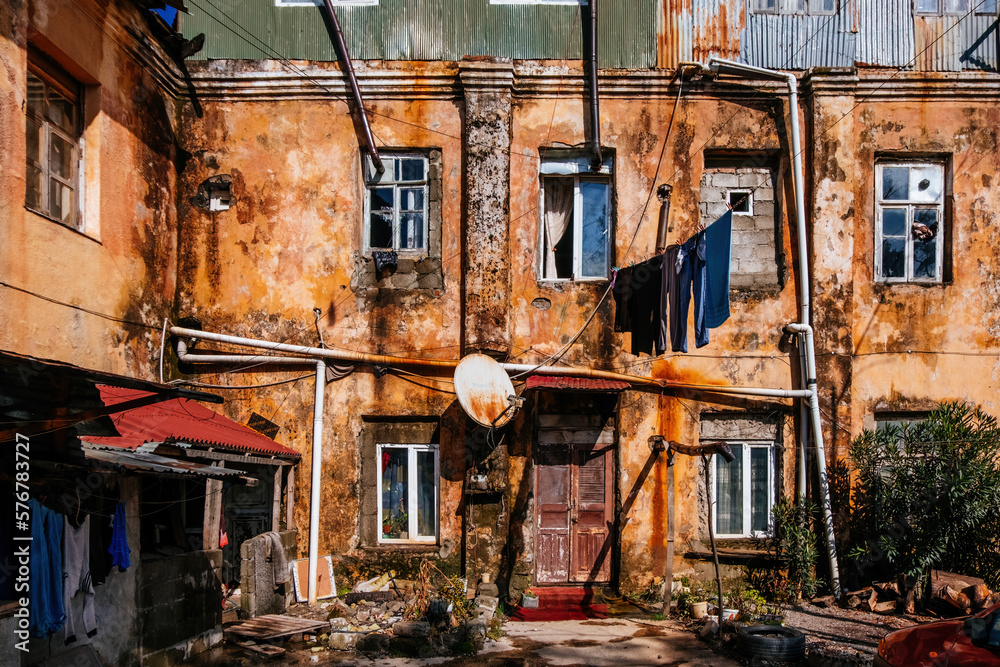 Old shabby houses in the slum district