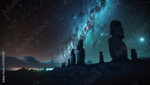 Moais at Ahu Tongariki, Easter Island, Chile. Generative Ai