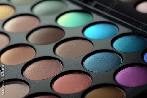 eyeshadow palette, bright colors close up.