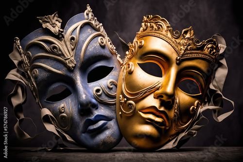 World Theater Day, International Theater Day, beautiful theatrical masks, theatrical elements, created with Generative AI © Nacci